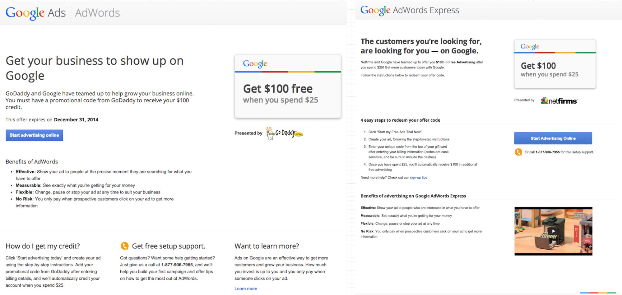 Google AdWords co-marketing partner landing pages