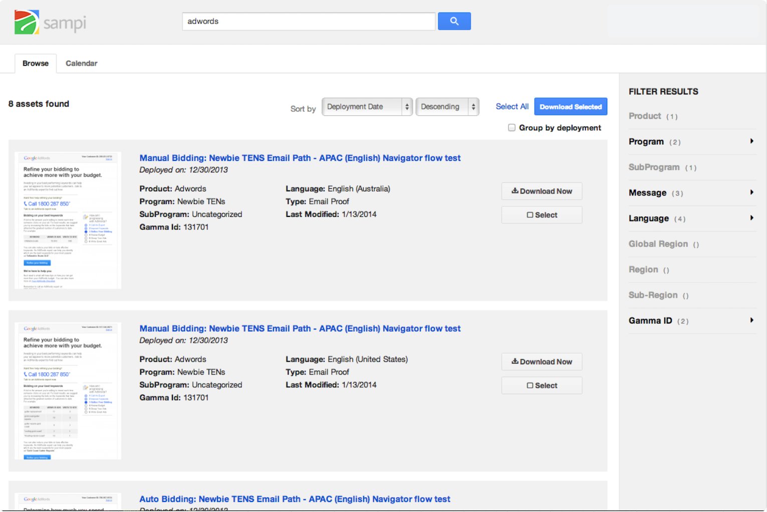 Google Sampi email performance analytics interface